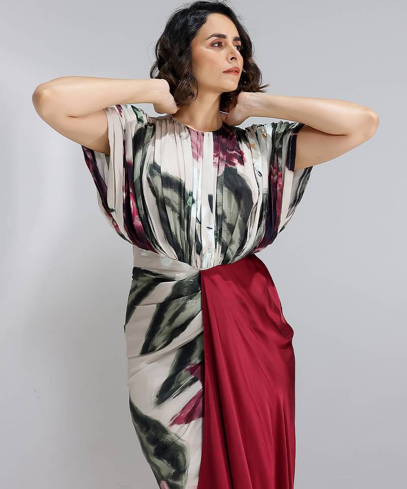 Multicolor printed georgette gown