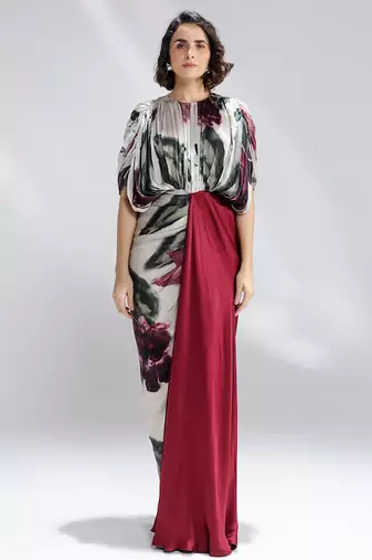 Multicolor printed georgette gown