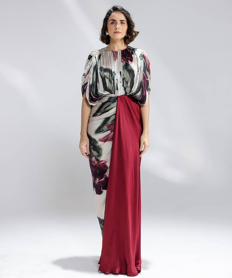 Multicolor printed georgette gown