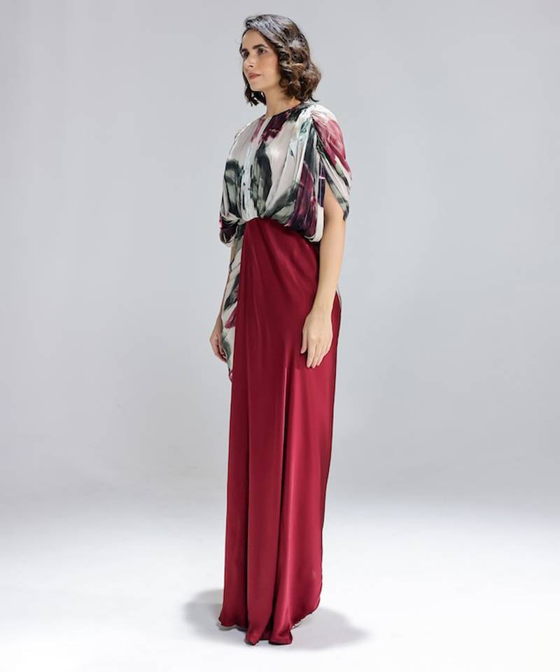 Multicolor printed georgette gown