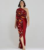 Red printed georgette gown