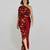 Red printed georgette gown
