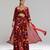 Red printed organza co ord set with cape