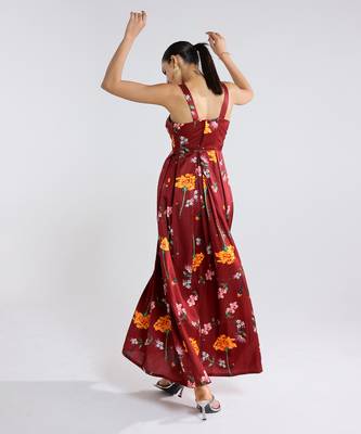 Red printed cotton dress 3