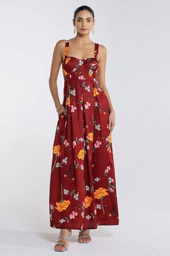 Red printed cotton dress