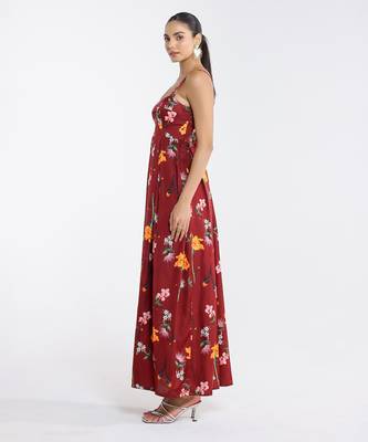 Red printed cotton dress 4
