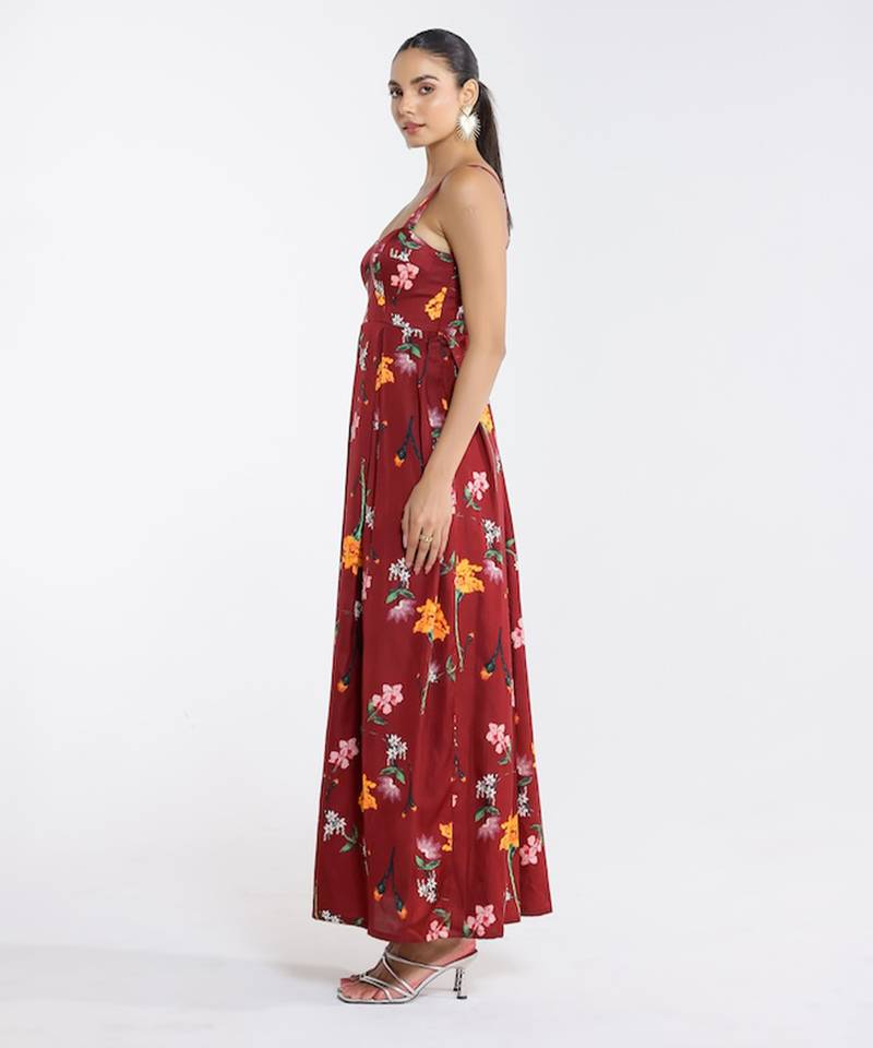 Red printed cotton dress