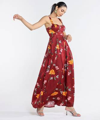 Red printed cotton dress 5