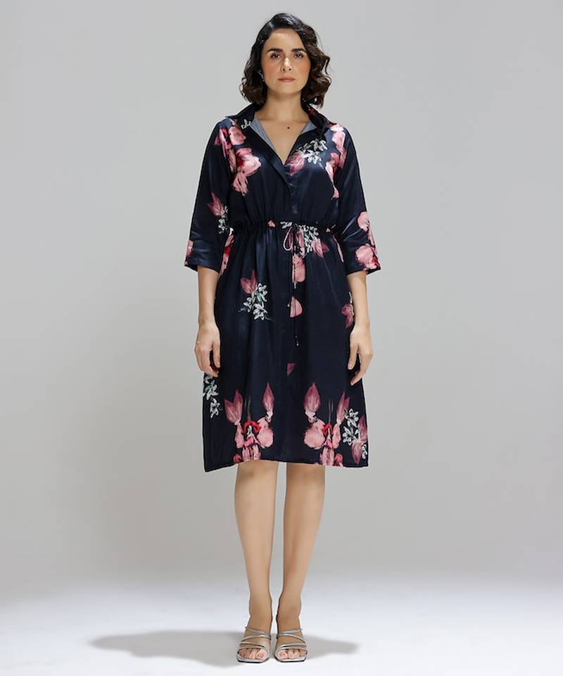 Blue printed cotton dress