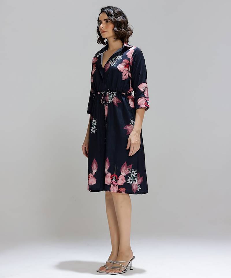 Blue printed cotton dress