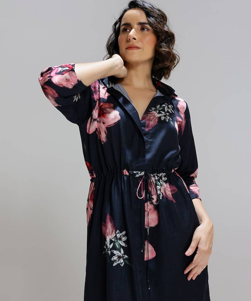 Blue printed cotton dress