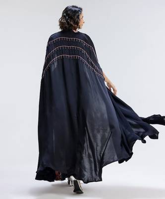 Blue printed georgette co ord set with cape 2