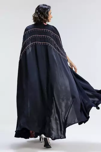 Blue printed georgette co ord set with cape