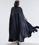 Blue printed georgette co ord set with cape