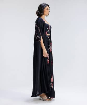 Blue printed georgette co ord set with cape 3