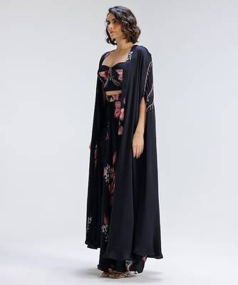 Blue printed georgette co ord set with cape 4