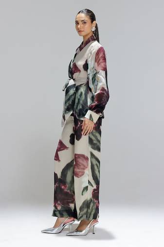 Multicolor printed organza co ord set