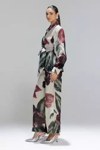 Multicolor printed organza co ord set