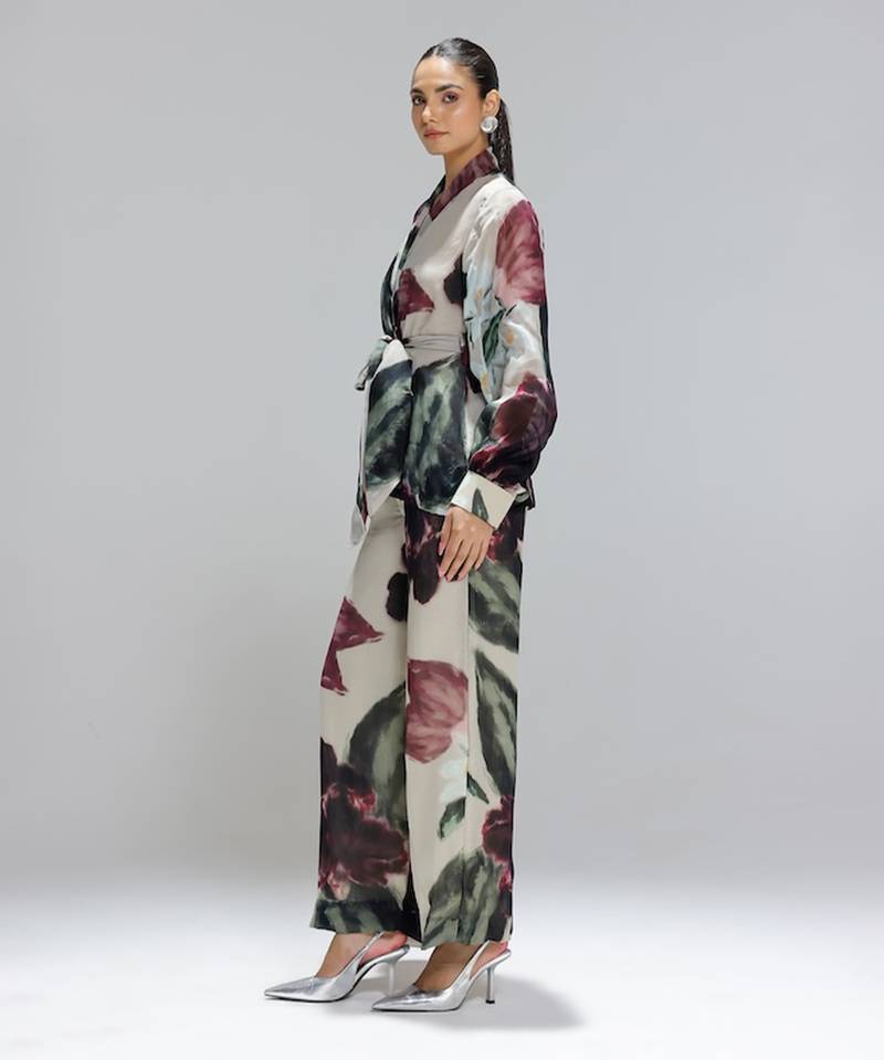 Multicolor printed organza co ord set