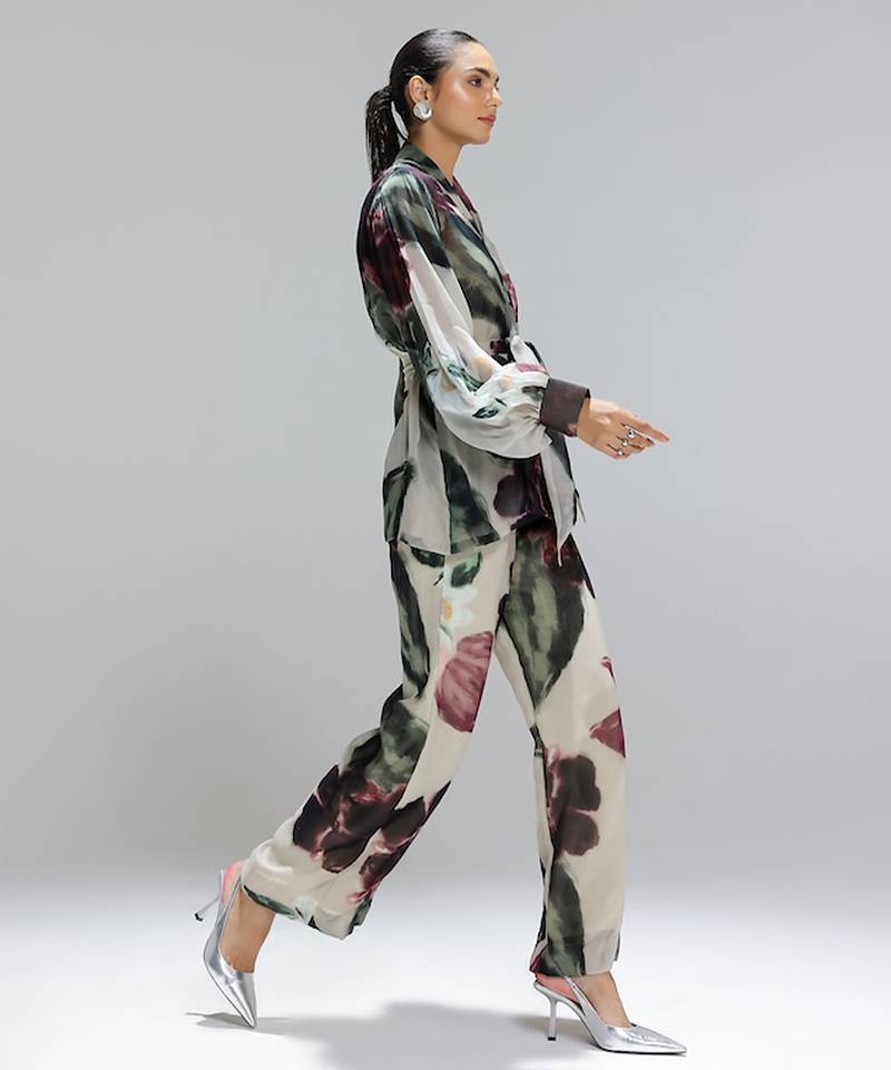 Multicolor printed organza co ord set