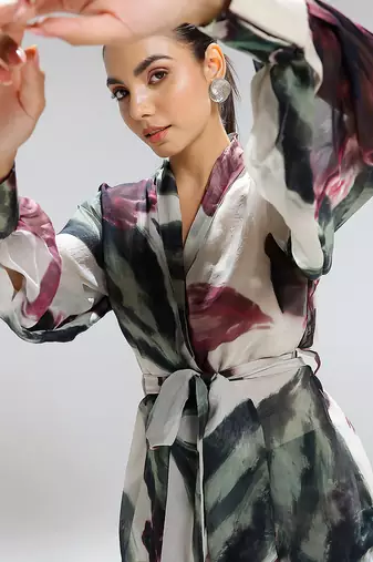 Multicolor printed organza co ord set