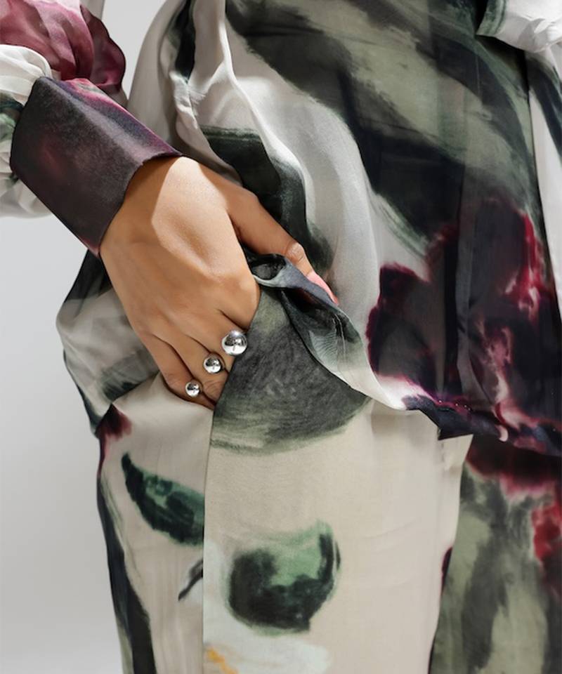 Multicolor printed organza co ord set