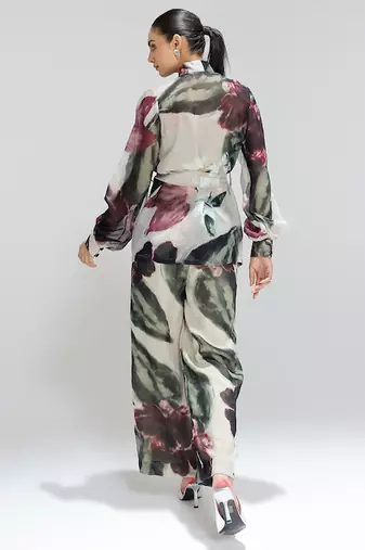 Multicolor printed organza co ord set