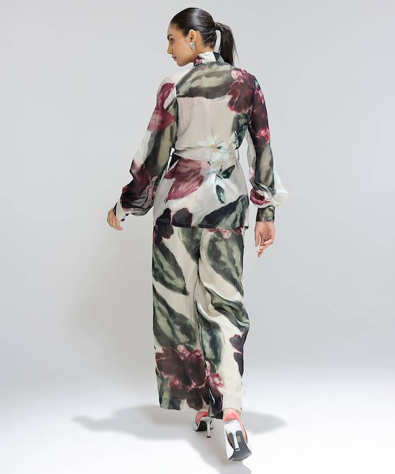 Multicolor printed organza co ord set