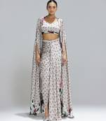 Multicolor printed georgette co ord set with cape