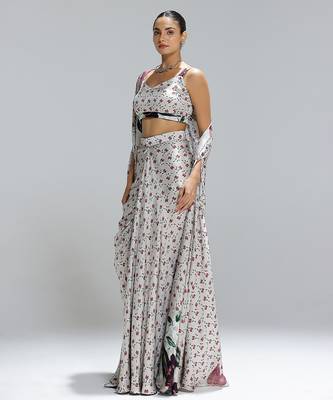Multicolor printed georgette co ord set with cape 2