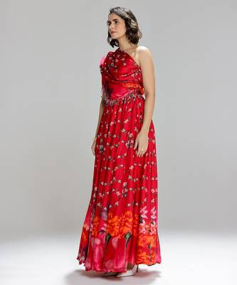 Red printed georgette co ord set 2