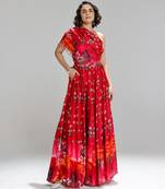 Red printed georgette co ord set