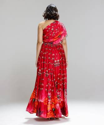 Red printed georgette co ord set 4