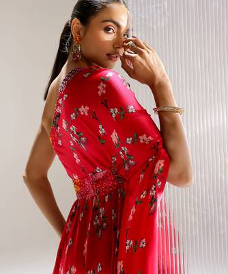 Red printed georgette gown 2