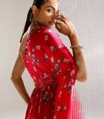 Red printed georgette gown