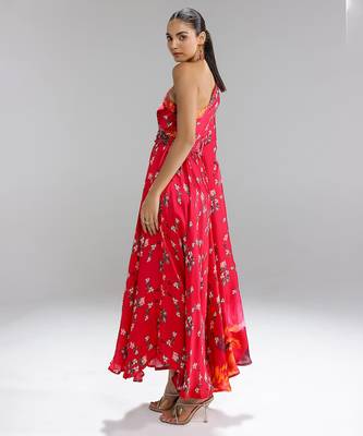 Red printed georgette gown 4