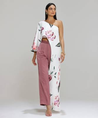 White printed cotton co ord set 1