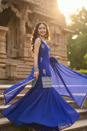 New Designer Blue Kurti With Palazzo Beautiful Kurti With Dupatta