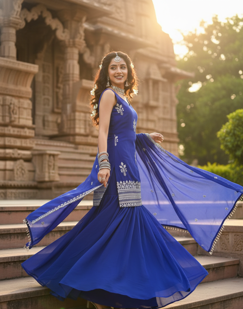 New Designer Blue Kurti With Palazzo Beautiful Kurti With Dupatta