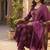 purple anarkali kurta set with pants and a dupatta.