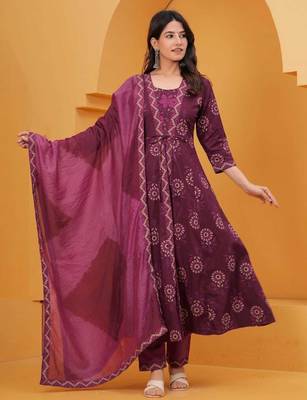 raspberry anarkali kurta set with pants and a dupatta 1