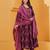 raspberry anarkali kurta set with pants and a dupatta.