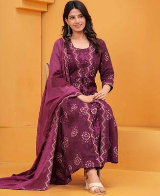 raspberry anarkali kurta set with pants and a dupatta 4