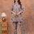 A grey digital flower printed muslin party wear coord sets