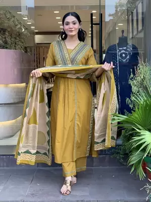 rust orange cotton kurta set with a block-printed dupatta and pant 1