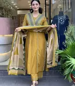 rust orange cotton kurta set with a block-printed dupatta and pant