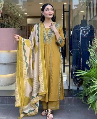 rust orange cotton kurta set with a block-printed dupatta and pant 2