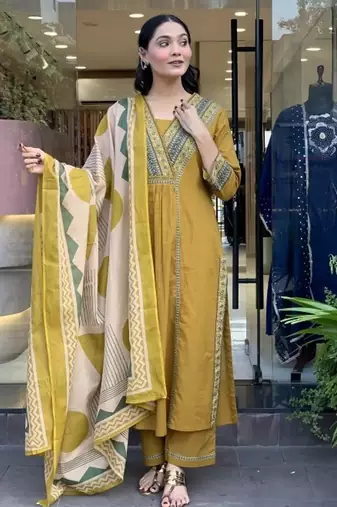 rust orange cotton kurta set with a block-printed dupatta and pant
