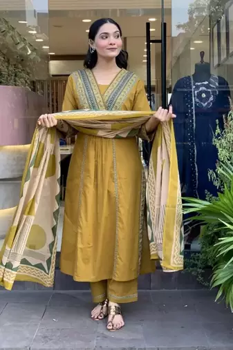 rust orange cotton kurta set with a block-printed dupatta and pant