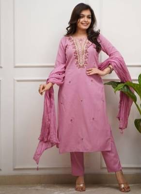 pink embroidered kurti pant dupatta set 2
